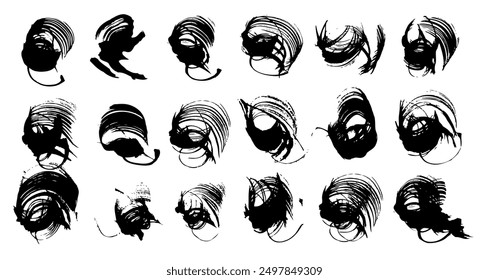 Abstract short textured smears set isolated on imitation transparent background big set. Image produced without the use of any form of AI software at any stage.

