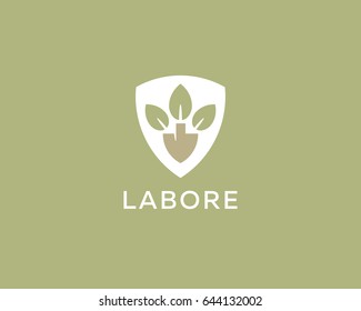 Abstract shovel leaf logo design. Organic farm vector logotype.