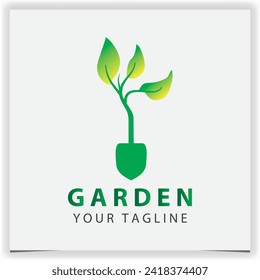 Resumen pala y hoja de árbol naturaleza naturaleza logotipo verde ilustración de diseño para el símbolo del logo de la jardinería de jardín