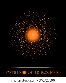Abstract shpere of glowing light particles space black background. Galaxy symbol.  Style background for presentations, cards, scientific design. Vector illustration
