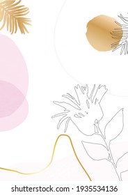 Abstract shpes and botanical elements print. Minimalist style poster background, nature inspired. Abstract contemporary design vector illustration for wall decoration, postcard or brochure cover