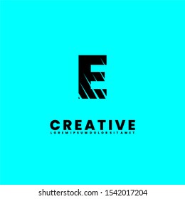 abstract shred black E logotype isolated on cyan background creative design concept. Vector illustration.