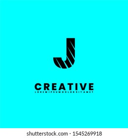 abstract shred black J logotype isolated on cyan background creative design concept. Vector illustration.