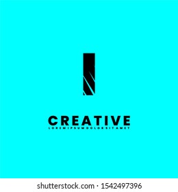 abstract shred black i logotype isolated on cyan background creative design concept. Vector illustration.