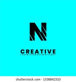 abstract shred black N logotype isolated on cyan background creative design concept. Vector illustration.
