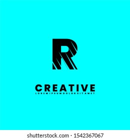 abstract shred black R logotype isolated on cyan background creative design concept. Vector illustration.