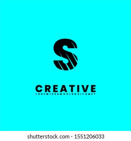 abstract shred black S logotype isolated on cyan background creative design concept. Vector illustration.