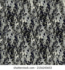 Abstract shredded paper or fiber vector texture. Seamless gray black grunge background with torn, stretched organic fibrous lines.Painterly fibre weave damask style. Blended melange marl effect repeat