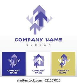 Abstract sign - arrow. Graphic symbol of logo design element, computer icon in violet color on white background. Vector illustration.