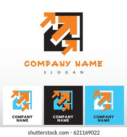 Abstract sign - arrow. Graphic symbol of logo design element, computer icon in orange, blue, black colors. Vector illustration.