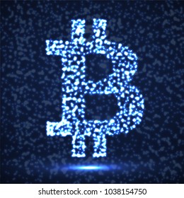 Abstract sign bitcoin of glowing particles, payment system, abstract sign, vector illustration eps 10