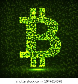 Abstract sign bitcoin of glowing particles, payment system, abstract sign, vector illustration eps 10