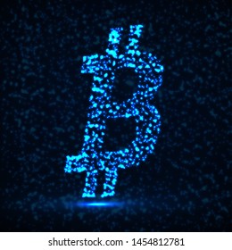 Abstract sign bitcoin of glowing particles, payment system, abstract sign