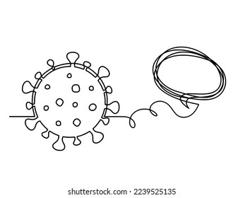 Abstract sign of corona virus with comment as line drawing on white background. Vector