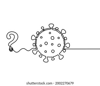 Abstract sign of corona virus and question mark as line drawing on white background. Vector