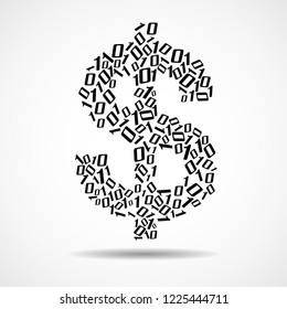 Abstract sign dollar from binary code. Vector illustration. Eps 10