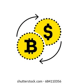 Abstract sign dollar to bitcoin exchange icon. Flat design. Vector illustration isolated white background for website or app and etc.