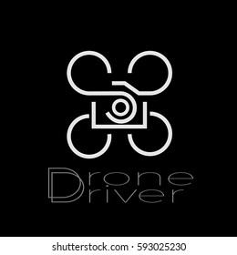 Abstract sign drone driver, quadrocopter with camera and action cam, vector icon