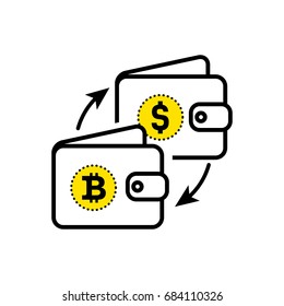 Abstract sign exchange of currency. Dollar bitcoin sign. Flat design.Vector illustration  isolated white background for website or app and etc.