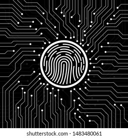 Abstract sign fingerprint on circuit board. Technology concept. Vector illustration