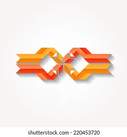 Abstract sign with four red folded ribbons. Eps10