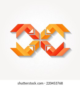 Abstract sign with four red folded ribbons. Eps10