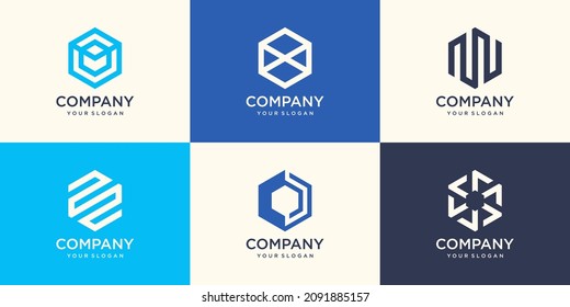 abstract sign Hexagon logo design with stripe concept, modern company business logo template