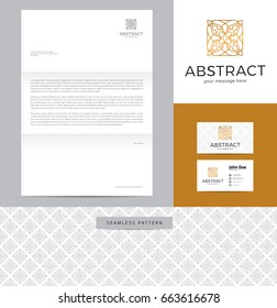 Abstract sign made of lines identity design consisting of logo, business card, letterhead and seamless pattern.