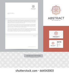 Abstract sign made of lines identity design consisting of logo, business card, letterhead and seamless pattern.