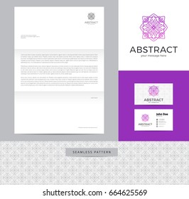 Abstract sign made of lines identity design consisting of logo, business card, letterhead and seamless pattern.