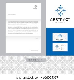 Abstract sign made of lines identity design consisting of logo, business card, letterhead and seamless pattern.