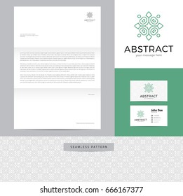 Abstract sign made of lines identity design consisting of logo, business card, letterhead and seamless pattern.