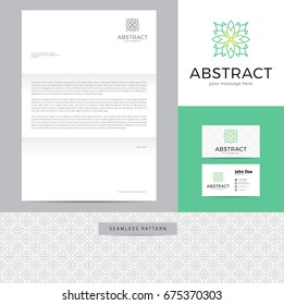 Abstract sign made of lines identity design consisting of logo, business card, letterhead and seamless pattern.
