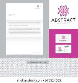 Abstract sign made of lines identity design consisting of logo, business card, letterhead and seamless pattern.