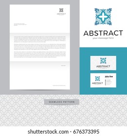 Abstract sign made of lines identity design consisting of logo, business card, letterhead and seamless pattern.