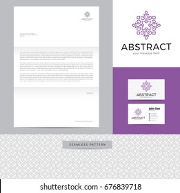 Abstract sign made of lines identity design consisting of logo, business card, letterhead and seamless pattern.