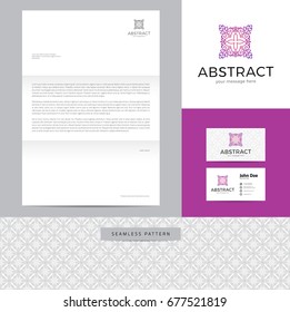 Abstract sign made of lines identity design consisting of logo, business card, letterhead and seamless pattern.