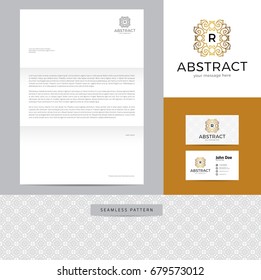 Abstract sign made of lines identity design consisting of logo, business card, letterhead and seamless pattern.