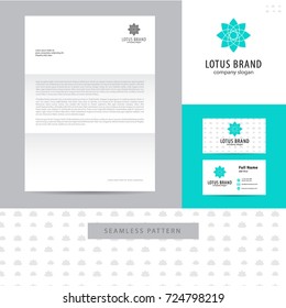 Abstract sign made of lines identity design consisting of logo, business card, letterhead and seamless pattern.