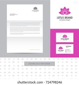 Abstract sign made of lines identity design consisting of logo, business card, letterhead and seamless pattern.