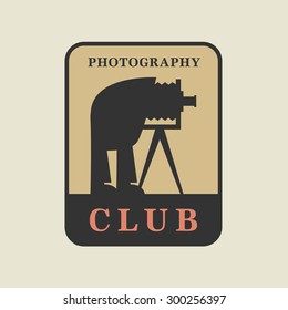 Abstract sign with old film camera and the words Photography Club, vector illustration