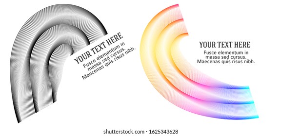 Abstract sign. Semicircle flat icon. Half round many lines image. Vector illustration eps 10 logo for web design, mobile & infographic. Black white & rainbow tone pattern isolated on white background