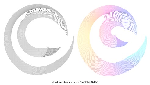 Abstract sign. Semicircle flat icon. Half round many lines image. Vector illustration eps 10 logo for web design, mobile & infographic. Blue & rainbow tone pattern isolated on white background.