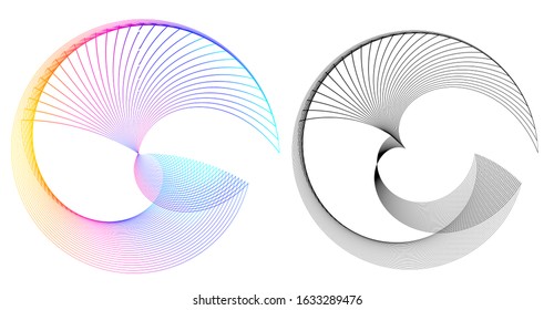Abstract sign. Semicircle flat icon. Half round many lines image. Vector illustration eps 10 logo for web design, mobile & infographic. Blue & rainbow tone pattern isolated on white background.