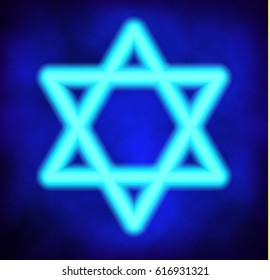 Abstract sign with Six-pointed star of David on mesh background. Vector illustration. Jewish star of David rendered in neon style.
Judaism sacred geometry sign.