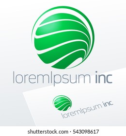 Abstract sign in sphere shape. Green logo for Ecology, Cosmetic, Pharmacy and Medicine activity
