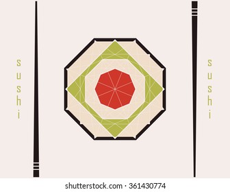 abstract sign of  sushi with  chopsticks in the form of diamond