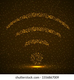 Abstract sign wifi of glowing particles, technology symbol, vector