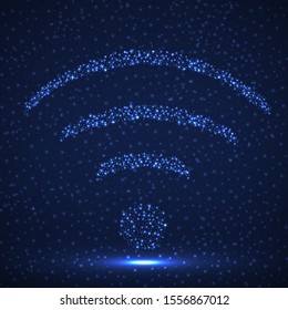 Abstract sign wifi of glowing particles, technology symbol, vector