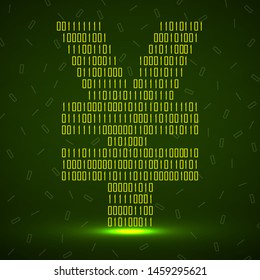 Abstract sign yuan of binary code with neon light, technology logo